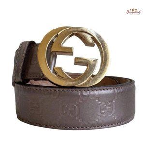 Authentic Gucci Rose Metallic Guccissima Leather Gold Interlocking G Buckle Belt
